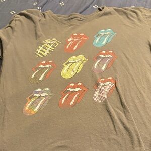 The Rolling Stones Brown Tee with Colorful Tongue Graphics